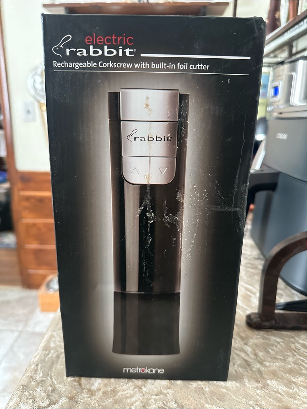 Electric Rabbit Black Rechargeable Corkscrew with Built-In Foil Cutter